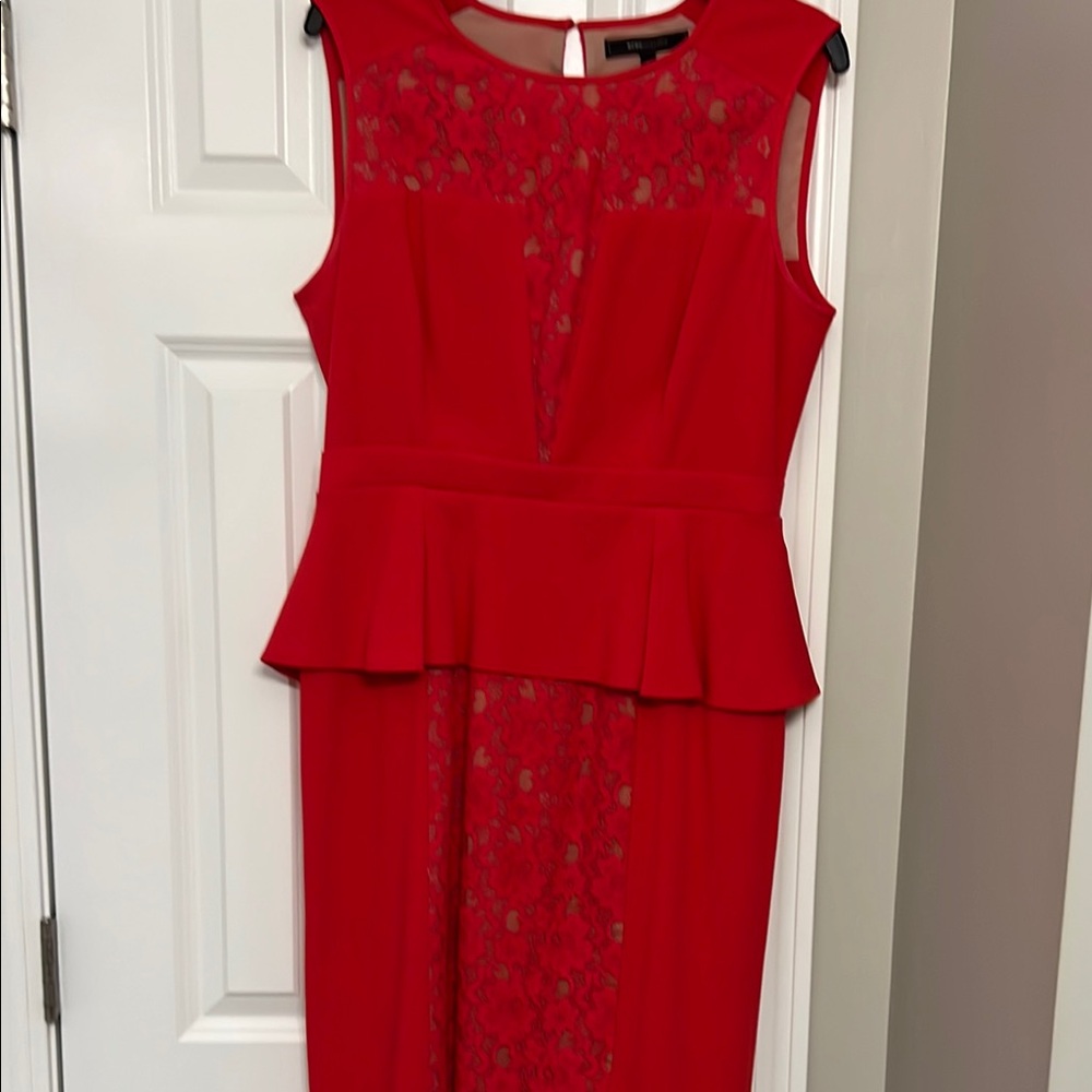 BCBGMaxAzria Red Sleeveless Peplum Sheath Dress